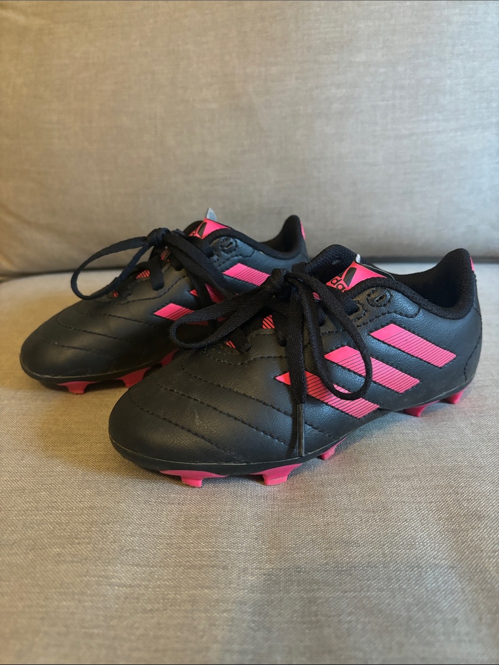 adidas Kids Black and Pink Soccer Cleats